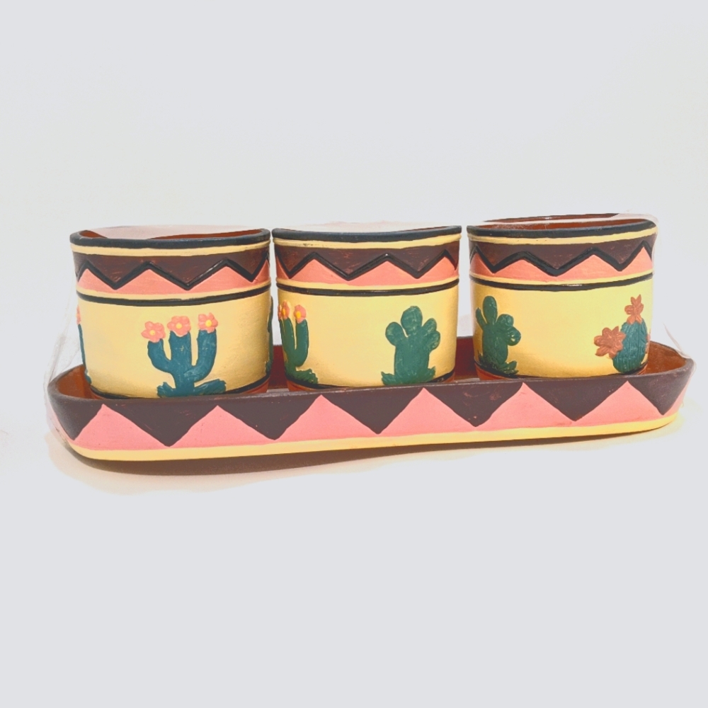 3 Terra Cotta Planters Southwest Boho Bohemian Pot